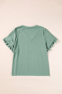 Petal Sleeve Blouse | Laurel Green Jacquard V Neck Blouse