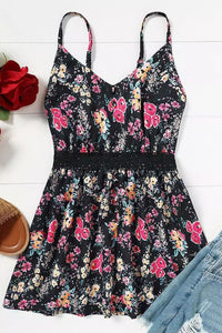 Black Lace Contrast Floral Peplum Tank Top | Tops/Tank Tops