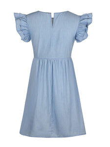 Womens Denim Dress | Full Size Ruffled Round Neck Cap Sleeve Denim Dress | Dress