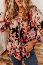 Load image into Gallery viewer, Red Floral Print Button Up Casual Shirt | Tops/Blouses &amp; Shirts
