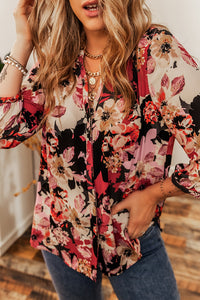 Red Floral Print Button Up Casual Shirt | Tops/Blouses & Shirts