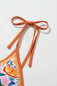 Orange Fruit Plant Print Tied Straps V Neck One Piece Swimsuit | Swimwear/One Piece Swimsuit