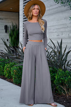 Load image into Gallery viewer, Pants Set | Gray Solid Color Ribbed Crop Top
