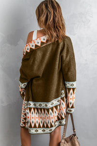 Brown Aztec Print Open Front Knitted Cardigan | Tops/Sweaters & Cardigans