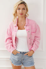 Load image into Gallery viewer, Womens Denim Jacket | Pink Rivet Studded Pocketed Denim Jacket | Outerwear/Denim jackets
