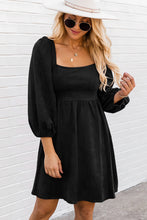 Load image into Gallery viewer, Black Suede Square Neck Puff Sleeve Dress
