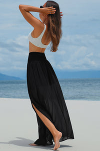 Beach Maxi Skirt | Black High Waist Chiffon Split Beach Skirt