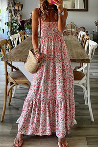 White Boho Floral Smocked Ruffled Maxi Dress | Dresses/Maxi Dresses