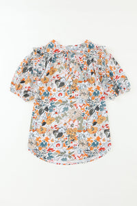Multicolor Split V Neck Puff Sleeve Flower Print Blouse | Tops/Blouses & Shirts