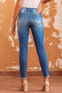 Blue Raw Hem Ankle-length Skinny Jeans | Bottoms/Jeans