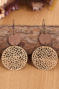 Drop Earrings | Khaki Hollow Out Wooden Round