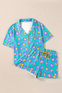 Green Flower Print Short Sleeve Shirt Pajamas Set | Loungewear & Sleepwear/Sleepwear