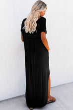 Load image into Gallery viewer, Black V Neck Hidden Pocket Splits Maxi T-shirt Dress | Dresses/T Shirt Dresses
