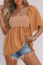 Load image into Gallery viewer, Brown Square Neck Wide Sleeves Flowy Top | Tops/Blouses &amp; Shirts
