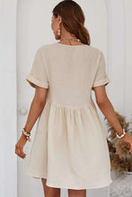 Load image into Gallery viewer, Beige Folded Short Sleeve Lace V Neck Mini Dress | Dresses/Mini Dresses
