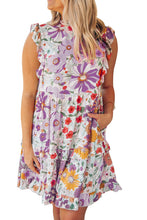 Load image into Gallery viewer, Purple White Ruffled Tank Floral Dress | Dresses/Floral Dresses
