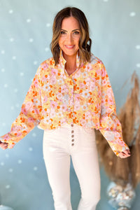 Yellow Floral Print Turn Down Collar Loose Shirt | Tops/Blouses & Shirts