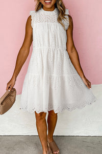 White Elegant Hollowed Flutter A-line Short Dress | Dresses/Mini Dresses