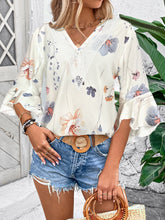 Load image into Gallery viewer, Ruffled Top | Printed V-Neck Half Sleeve Blouse
