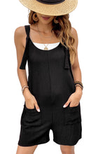 Load image into Gallery viewer, Black Adjustable Straps Pocketed Textured Romper | Bottoms/Jumpsuits &amp; Rompers
