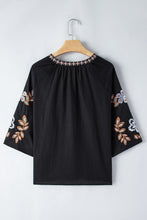 Load image into Gallery viewer, Bohemian Blouse | Black Floral Embroidered V Neck
