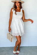 Load image into Gallery viewer, Mini Dress | White Adjustable Tie Straps Smocked Dress
