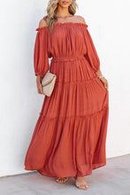 Load image into Gallery viewer, Maxi Dress | Orange Off Shoulder Balloon Sleeve Ruffled
