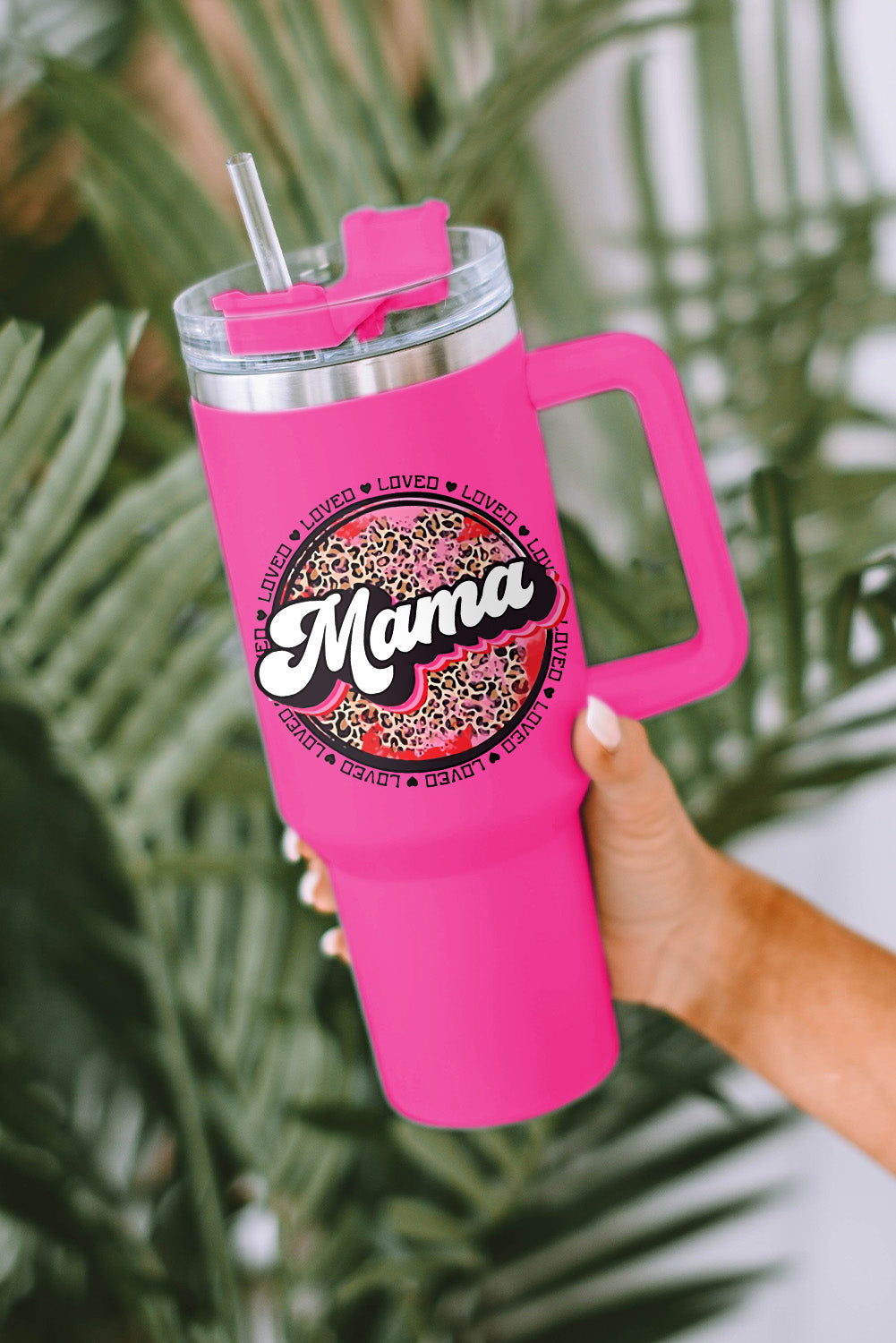 Rose Mama Leopard Print Stainless Steel Insulate Cup with Handle 40oz | Accessories/Tumblers
