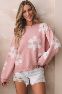 Multicolour Pearl Beaded Floral Drop Shoulder Sweater | Tops/Sweaters & Cardigans