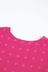 Mini Dress | Strawberry Pink Plus Size Jacquard Short Ruffle Sleeve