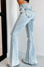 Load image into Gallery viewer, Sky Blue Distressed Acid Wash Flare Jeans | Bottoms/Jeans
