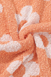 Grapefruit Orange Fuzzy Floral Knitted Drop Shoulder Sweater | Tops/Sweaters & Cardigans