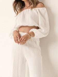 Top & Pants Set | Off Shoulder Long Sleeve Pants Set