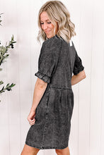 Load image into Gallery viewer, Denim Dress | Medium Grey Mineral Wash Ruffled Short Sleeve
