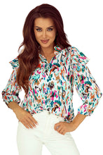 Load image into Gallery viewer, Multicolor Abstract Print 3/4 Puff Sleeve Ruffle Blouse | Tops/Blouses &amp; Shirts
