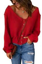 Load image into Gallery viewer, Button Front Distressed Knit Patched Top | Tops/Long Sleeve Tops
