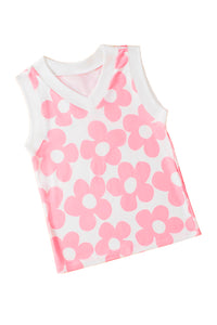 V Neck Tank Top | Pink Cute Flower Knitted Tank