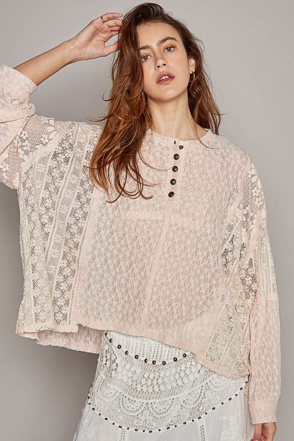 Raw Edge Lace Top | Round Neck Lace Blouse