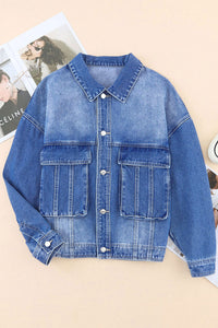 Loose Denim Jacket | Blue Chest Pockets Drop Shoulder Jacket