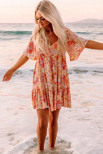 Load image into Gallery viewer, Orange Wide Flutter Sleeve Floral Dress | Dresses/Floral Dresses
