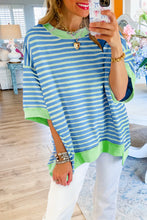 Load image into Gallery viewer, Hi Low T Shirt | Sky Blue Stripe Oversized Contrast Trim Top
