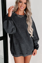 Load image into Gallery viewer, Pullover Sweatshirt | Black Solid Ribbed Knit Round Neck
