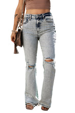 Load image into Gallery viewer, Light Blue Distressed Light Washed Slit Knee Flared Jeans | Bottoms/Jeans
