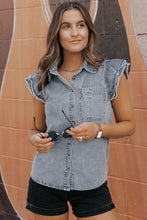 Load image into Gallery viewer, Denim Shirt | Beau Blue Frayed Ruffle Sleeve Top
