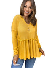 Load image into Gallery viewer, Yellow V Neck Drop Shoulder Hooded Flowy Top with Frill | Tops/Sweatshirts &amp; Hoodies
