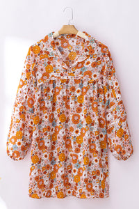 Orange Printed Split Neck Floral Pocketed Shift Dress | Dresses/Floral Dresses