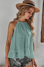 Load image into Gallery viewer, Green Lightweight Ruffle Hem Halter Tank Top | Tops/Tank Tops
