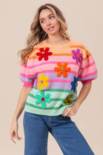 Load image into Gallery viewer, Puff Sleeve Sweater | Flower Patch Puff Sleeve Striped Sweater
