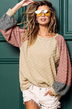 Load image into Gallery viewer, Parchment Colorblock Raglan Sleeve Textured Knit Top | Tops/Long Sleeve Tops
