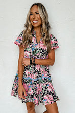 Load image into Gallery viewer, Pink Floral Ricrac Embellished Tiered Mini Dress | Dresses/Floral Dresses
